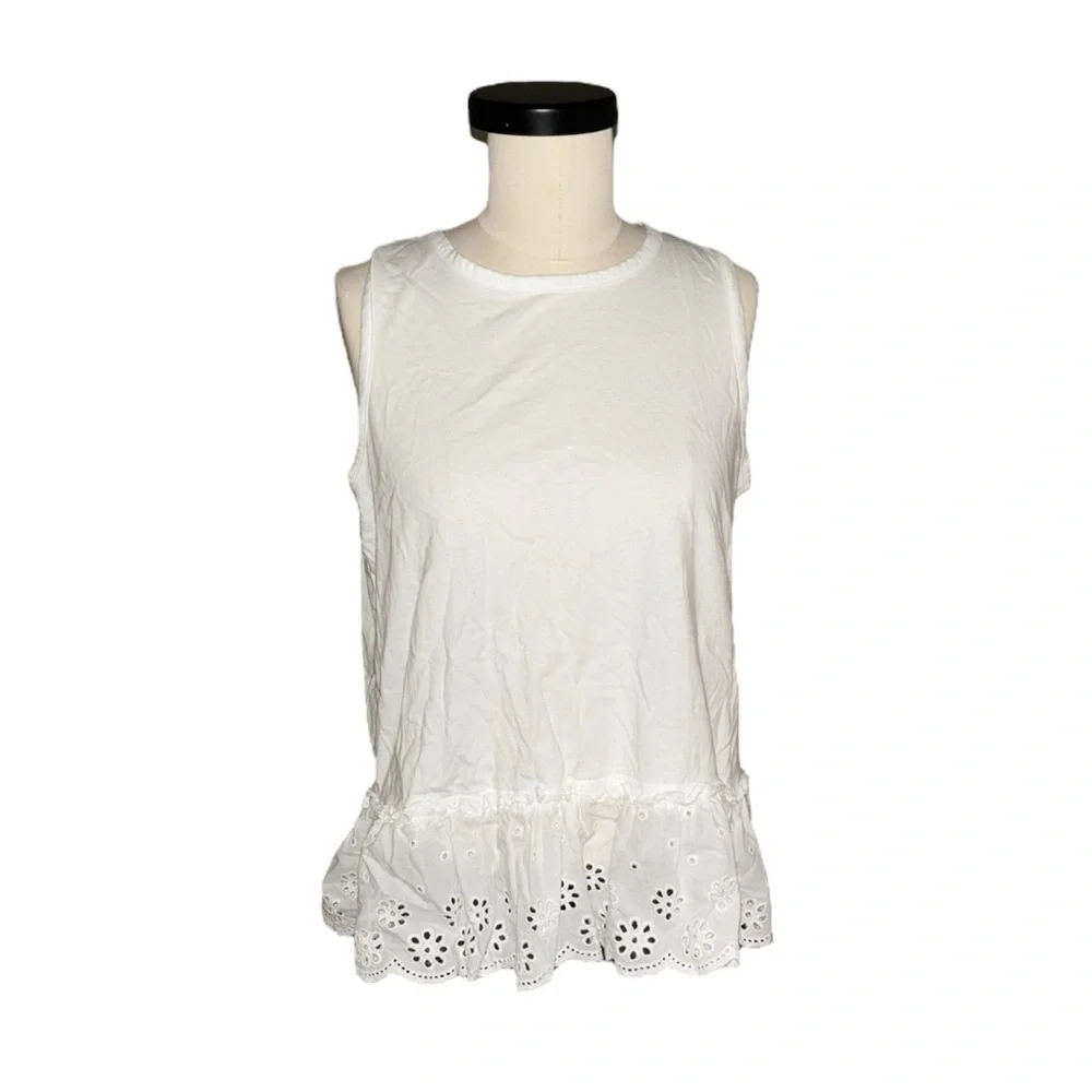 J. Crew White Eyelet Hem Tank Top